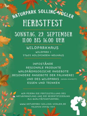 Herbstfest Naturpark Solling-Vogler, 29.09.24, 11 bis 16 Uhr.